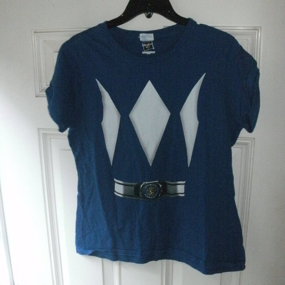 Hasbro Mighty Morphin Power Rangers Blue Ranger Tee T Shirt Top size L 12/14